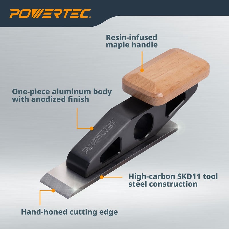 POWERTEC طائرة شق بسلاح مسطح - أداة قص حواف مدمجة للأعمال الخشبية، تقليم السدادات، تنظيف الوصلات - تشمل مفتاح (72162) - Image 3